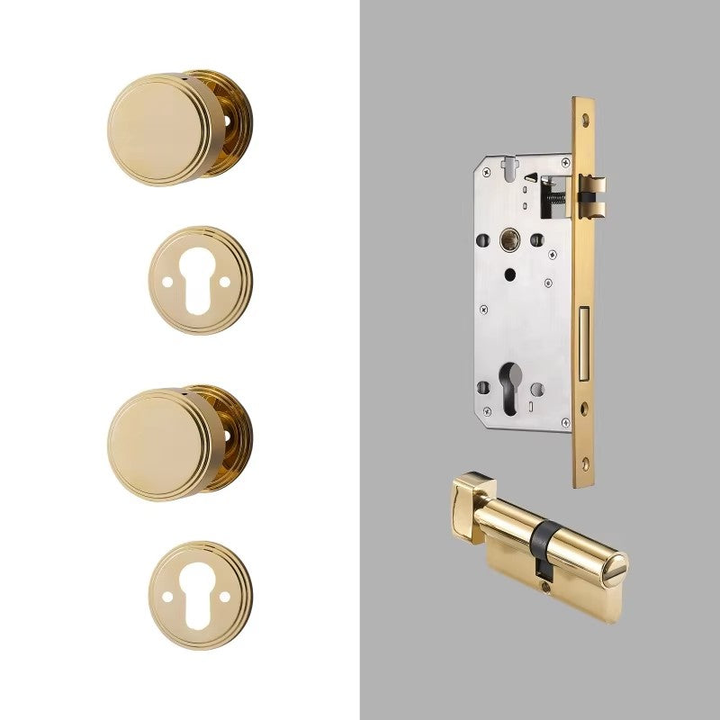 Dooroom Brass Door Lock Set PVD Shiny Gold Bright Chrome Interior Bedroom Bathroom Double Wood Door Lever Dummy Passage Privacy DOOROOM