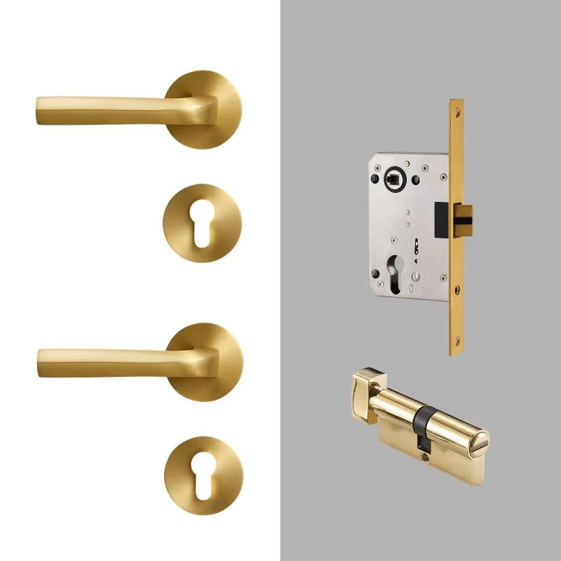 Dooroom Brass Door Lock Set Modern Brass Interiror Bedroom Bathroom Double Wood Door Lever Set Dummy Privacy Passage Magnetic DOOROOM