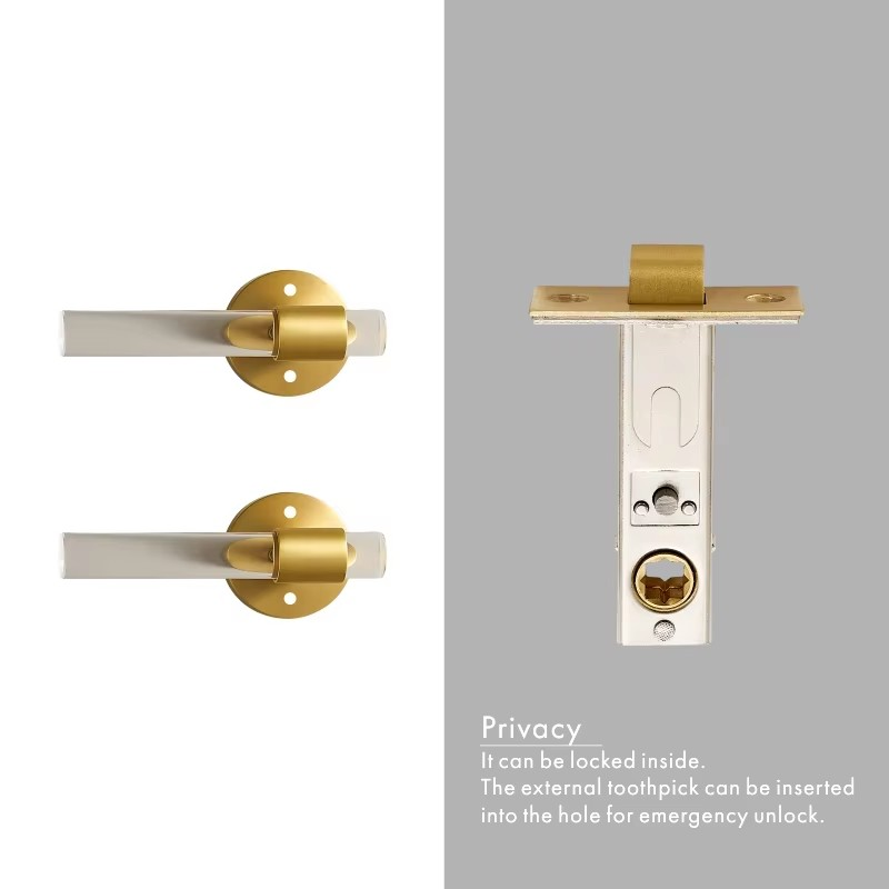 Dooroom Brass Acrylic Door Lock Set Modern Interior Bedroom Bathroom Double Wood Door Lever Set Dummy Privacy Passage Lock Set DOOROOM
