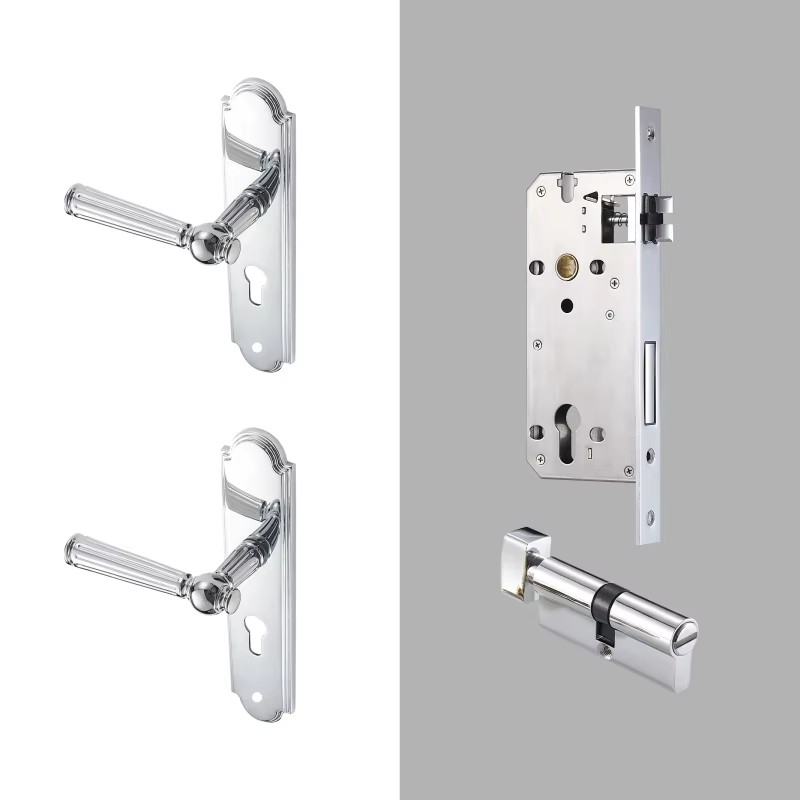 Dooroom Brass Door Lock Set Modern Shiny Chrome Interior Bedroom Bathroom Double Wood Door Lever Set Dummy Handle DOOROOM