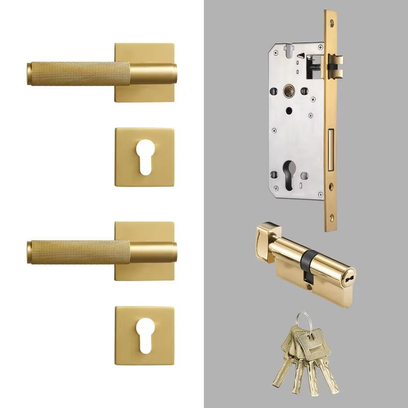 Dooroom Brass Door knurled handle Set Modern Interiror Bedroom Bathroom Door Lever Set Dummy Privacy Passage lock DOOROOM