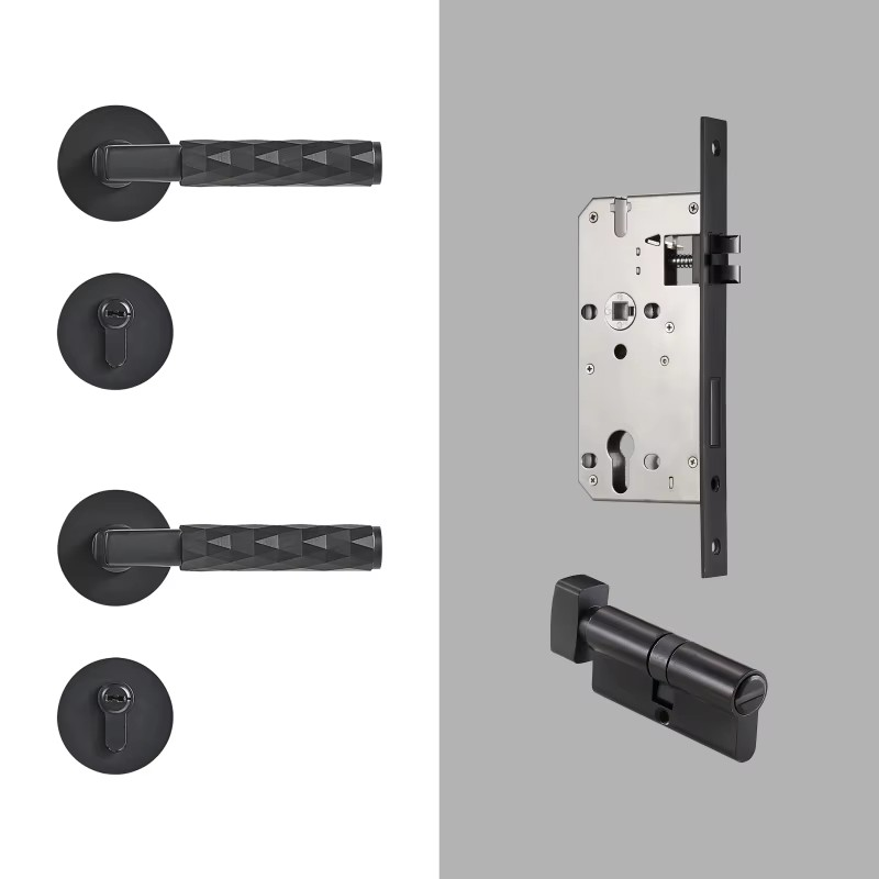 Dooroom Brass Door Lock Set Modern Black Nickel Hammered Interior Bedroom Bathroom Double Wood Door Lever Dummy Privacy Passage DOOROOM