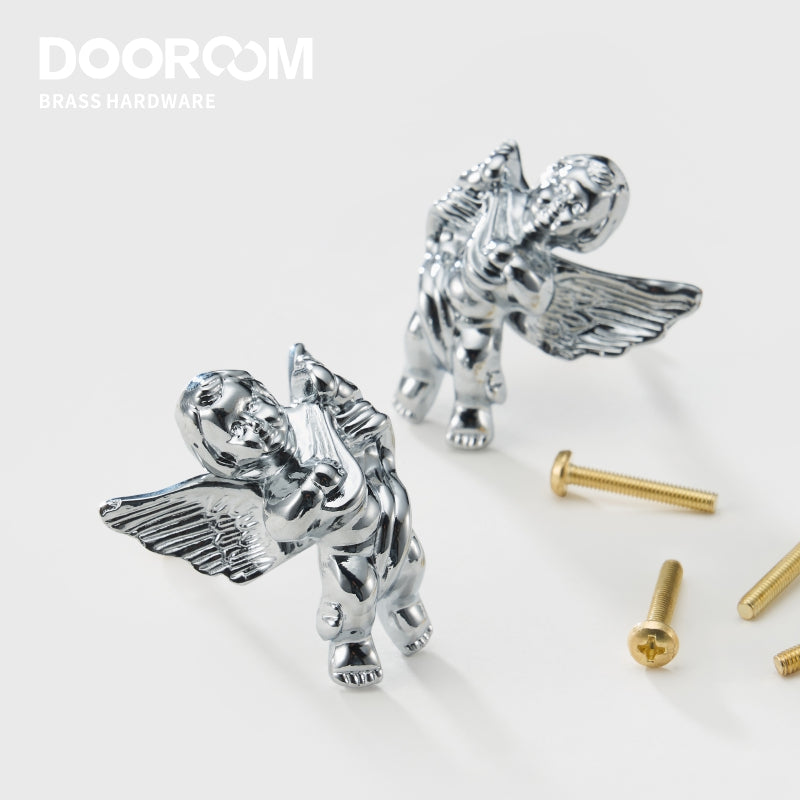 Dooroom Brass Furniture Handles Angel Decorative Shiny Chrome PVD Gold Knobs Cupboard Wardrobe Dresser Drawer Cabinet Pulls DOOROOM