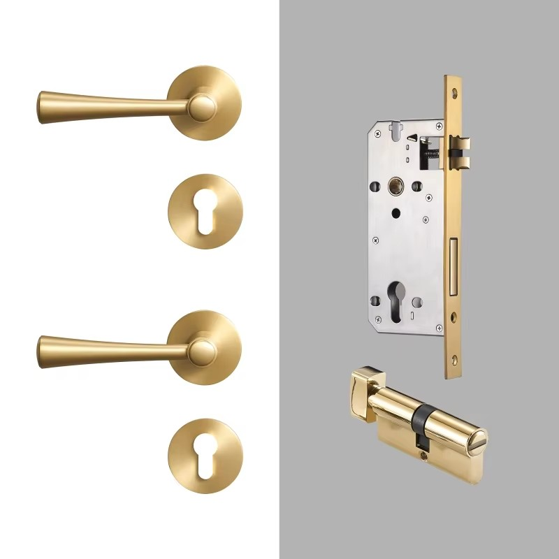 Dooroom Brass Door Lock Set Modern Light Luxury Interiror Bedroom Bathroom Double Wood Door Lever Set Dummy Handle Knob DOOROOM