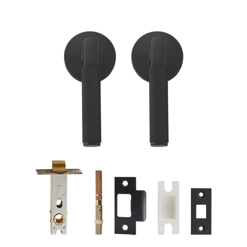 Dooroom US Standard For 2-1/8" Hole Brass Knurled Lever Privacy Door Lock Passage Set  Round Rose 65mm Dummy Closet Handle DOOROOM