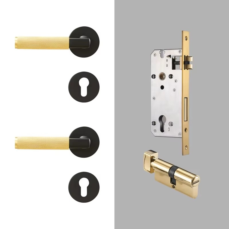 Dooroom thumbturn Knurled Brass Door Lock Set Modern Interior Bedroom Bathroom Wood Door Lever Set Dummy Privacy Passage Lock DOOROOM