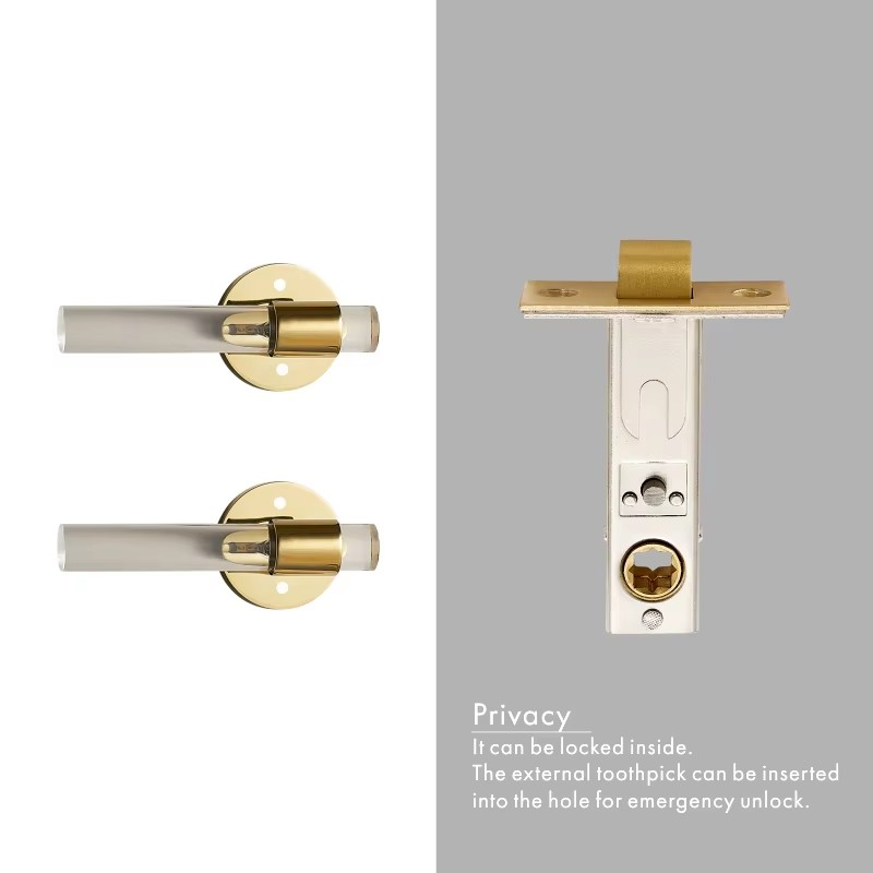Dooroom Brass Acrylic Door Lock Set Modern Interior Bedroom Bathroom Double Wood Door Lever Set Dummy Privacy Passage Lock Set DOOROOM