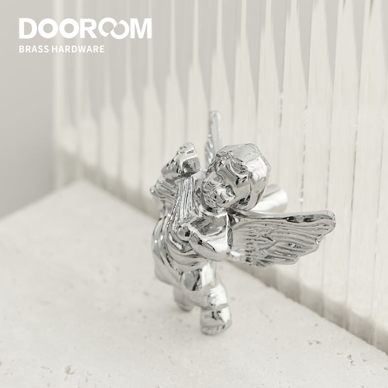 Dooroom Brass Furniture Handles Angel Decorative Shiny Chrome PVD Gold Knobs Cupboard Wardrobe Dresser Drawer Cabinet Pulls DOOROOM