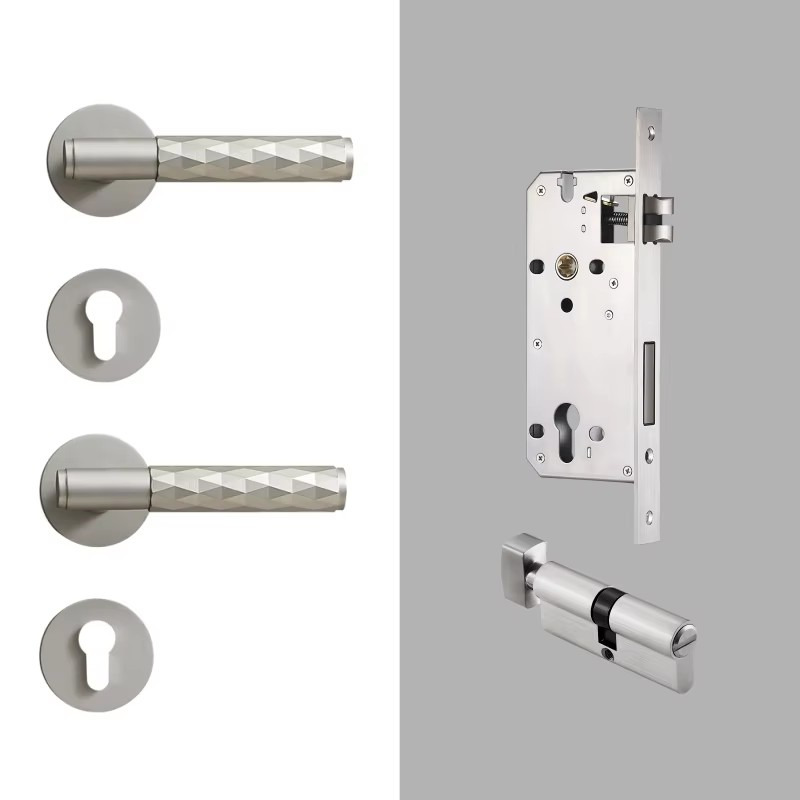Dooroom Brass Door Lock Set Brushed Nickel Hammered Interior Bedroom Bathroom Double Wood Door Lever Set Dummy Privacy Passage DOOROOM