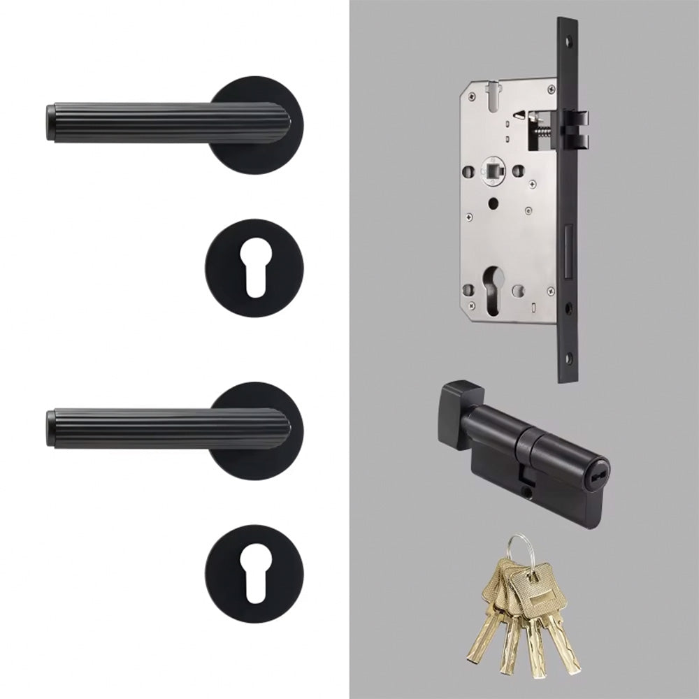 Dooroom Brass Door Lock Set Modern Stripe Matt Silver Interior Bedroom Bathroom Double Wood Door Lever Dummy Privacy Passage DOOROOM