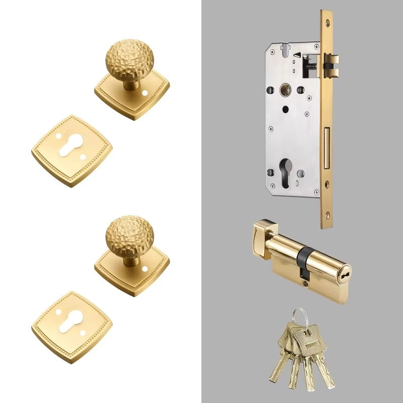 Dooroom Brass Door Lock Set Hammered Modern Bedroom Bathroom Double Lever Dummy Privacy Passage Hidden Handle Knob DOOROOM