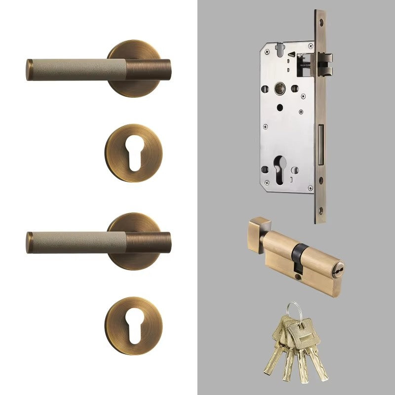Dooroom Brass Leather Door Lock Set Modern Italian Style Interior Bedroom Bathroom Double Wood Door Lever Set Dummy Handle DOOROOM