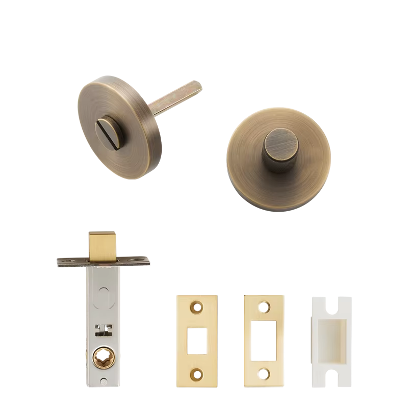 Dooroom US Standard For 2-1/8" Hole Brass Knurled Lever Privacy Door Lock Passage Set  Round Rose 65mm Dummy Closet Handle DOOROOM