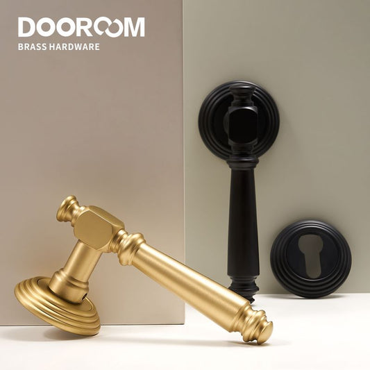 Dooroom Indoor Door Lock Brass Set Bedroom Bathroom Double Wood Door Lever Dummy Quiet Magnetic Suction Door Lock Household DOOROOM