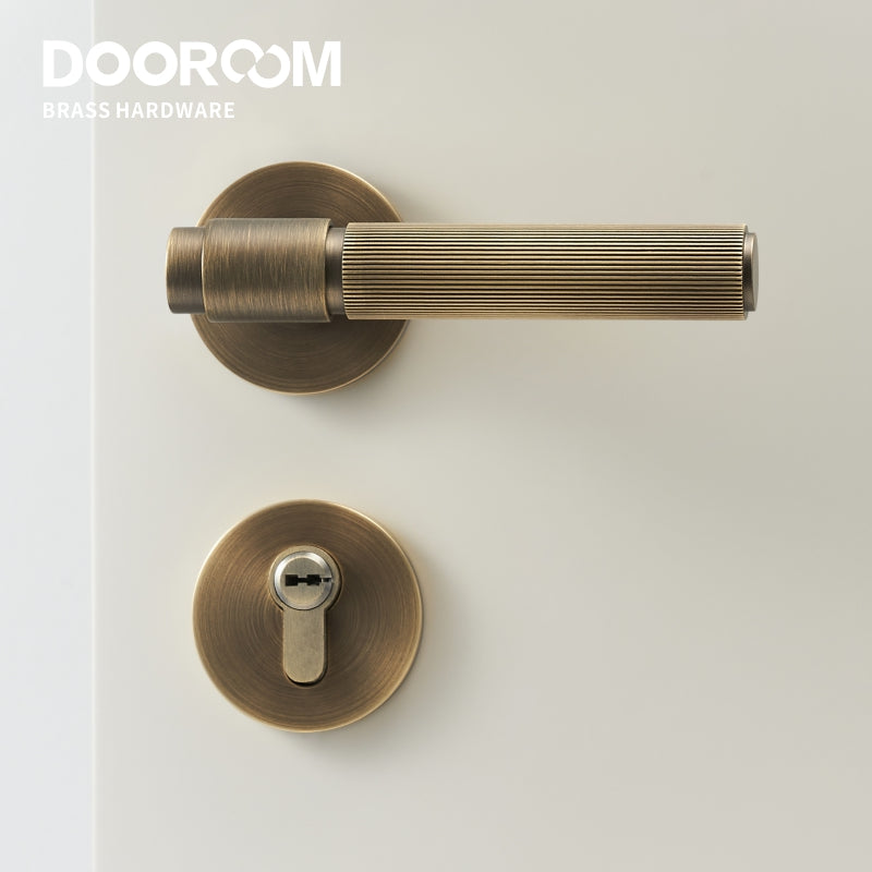 Dooroom Brass Door Lock Set Modern Stripe Shiny Gold Interior Bedroom Bathroom Double Wood Door Lever Dummy Privacy Passage DOOROOM