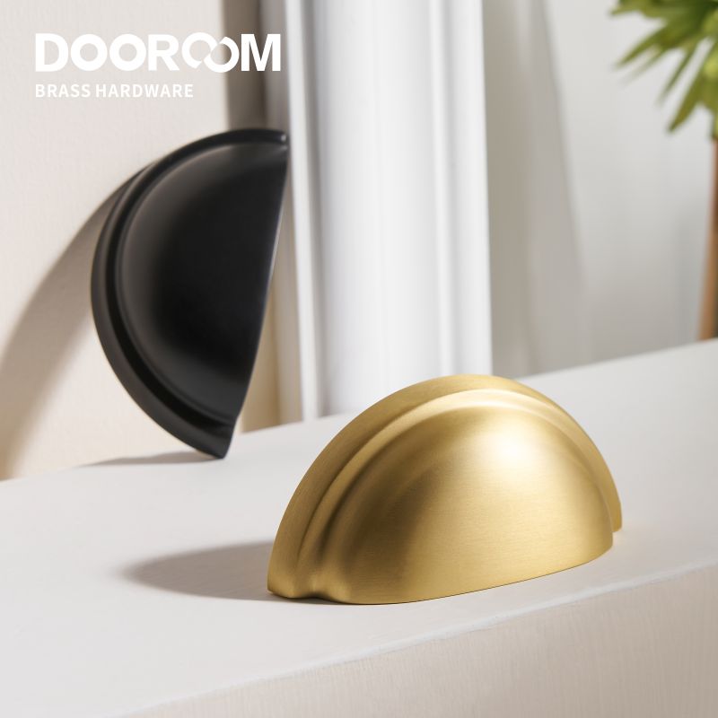 Dooroom Brass Furniture Handles Matt Brushed Nickel Yellow Bronze Cup Handle Cupboard Wardrobe Dresser Shoe Box Drawer Bin Pulls DOOROOM