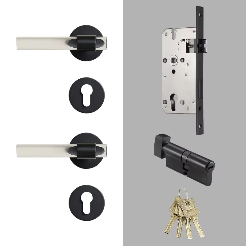Dooroom Brass Acrylic Door Lock Set Modern Interior Bedroom Bathroom Double Wood Door Lever Set Dummy Privacy Passage Lock Set DOOROOM