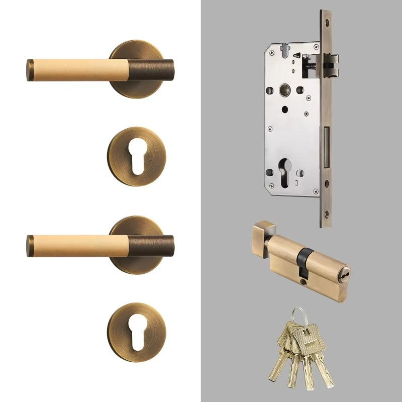 Dooroom Brass Leather Door Lock Set Modern Italian Style Interior Bedroom Bathroom Double Wood Door Lever Set Dummy Handle DOOROOM