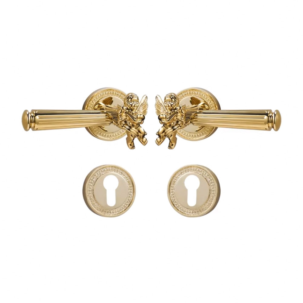 Dooroom Brass Door Lever Set Shiny Gold Bright Chrome Angel Interior Bedroom Bathroom Double Wood Door Lever Dummy Passage DOOROOM