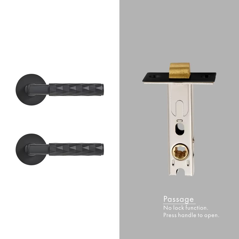 Dooroom Brass Door Lock Set Modern Black Nickel Hammered Interior Bedroom Bathroom Double Wood Door Lever Dummy Privacy Passage DOOROOM