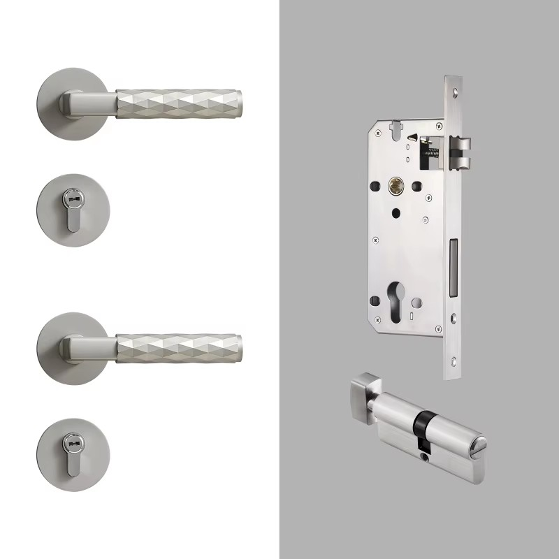 Dooroom Brass Door Lock Set Modern Black Nickel Hammered Interior Bedroom Bathroom Double Wood Door Lever Dummy Privacy Passage DOOROOM