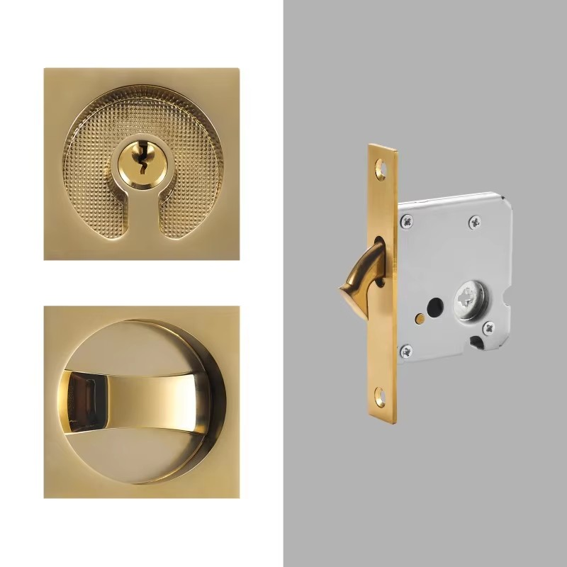 Dooroom Brass Sliding Door Handle Door Lock Set Kitchen Bathroom Wood Door Modern Inlaid Super Thin Shiny PVD Gold Matt Black DOOROOM