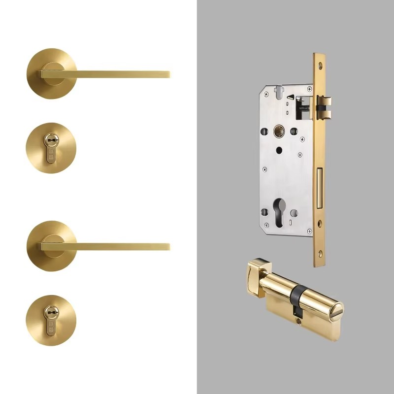 Dooroom Brass Door Lock Set Modern Simple European Interior Bedroom Bathroom Double Wood Door Lever Set Dummy Handle Knob DOOROOM