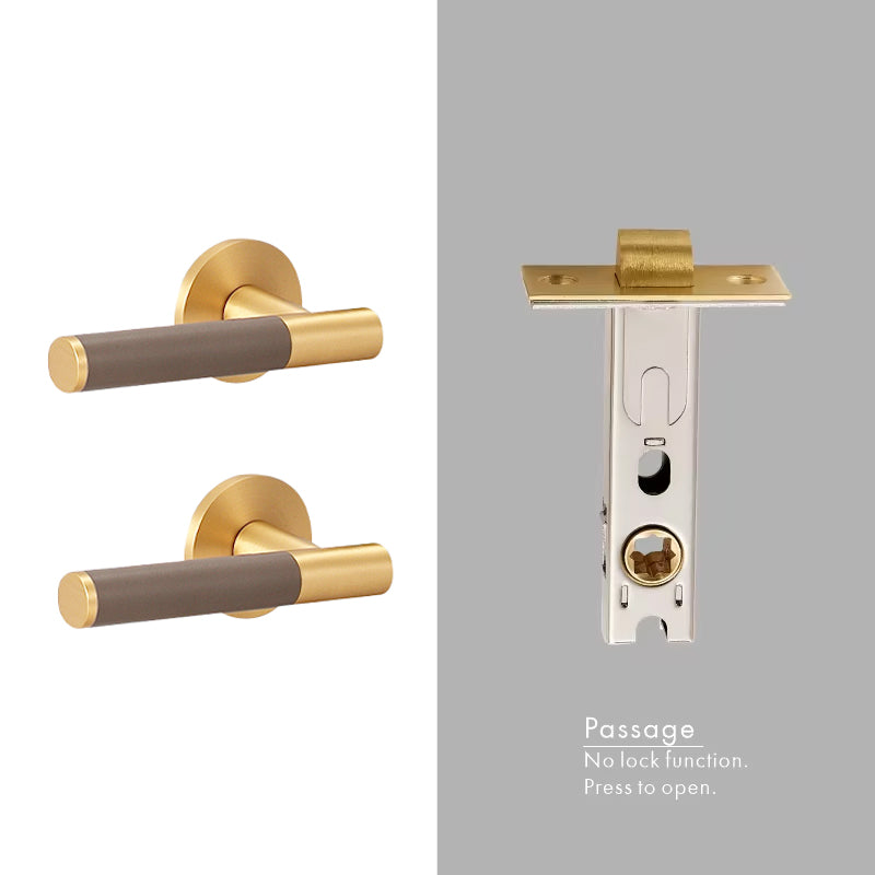 Dooroom Brass Leather Door Lock Set Modern Italian Interior Modern Bedroom Bathroom Double Wood Door Lever Set Dummy Handle DOOROOM