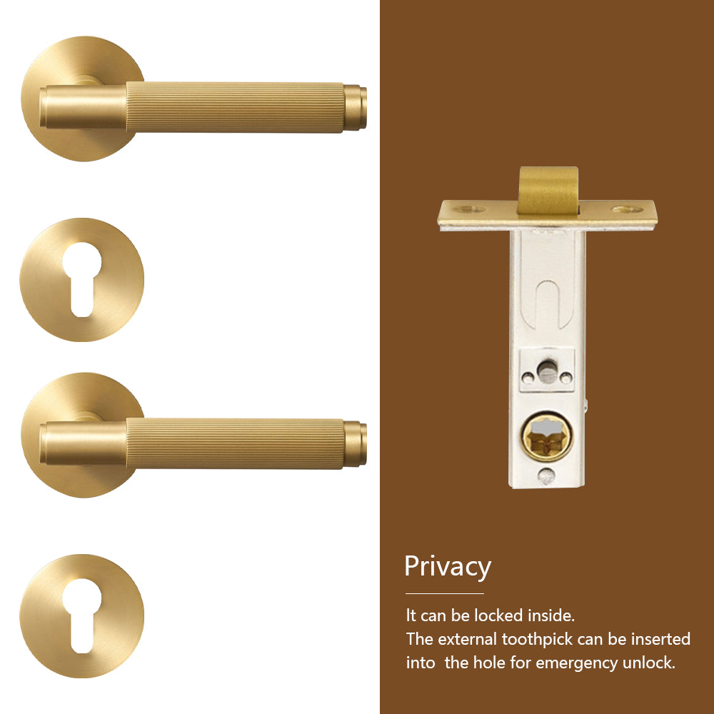 Dooroom Brass Stripe Door Lock Set Modern Grey Interior Bedroom Bathroom Double Wood Lever Dummy Handle Knob Linear DOOROOM