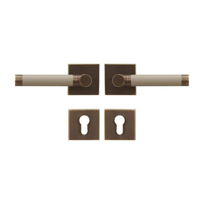 Dooroom Brass Door Lock Set Modern Replaceable Leather Interior Bedroom Bathroom Double Dummy Privacy Passage Door Lever Set DOOROOM
