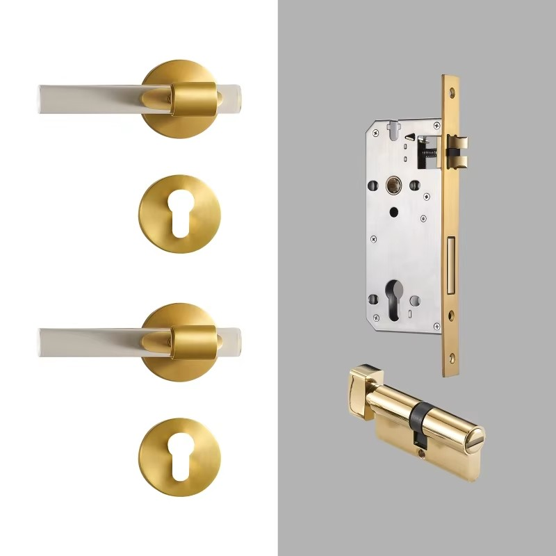 Dooroom Brass Acrylic Door Lock Set Modern Interior Bedroom Bathroom Double Wood Door Lever Set Dummy Privacy Passage Lock Set DOOROOM