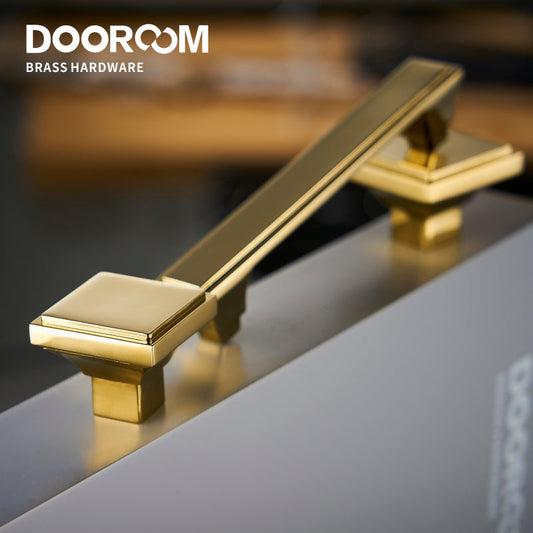 Dooroom Brass Furniture Handles Modern American Shiny Gold PVD Pulls Wardrobe Dresser Cupboard Cabinet Drawer Show Box Knobs DOOROOM