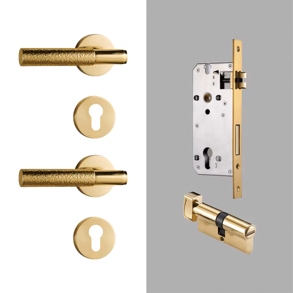 Dooroom Brass Door Lock Set Hammered Polished Brass Gold Yellow Bronze Interior Bedroom Bathroom Double Wood Door Lever DOOROOM