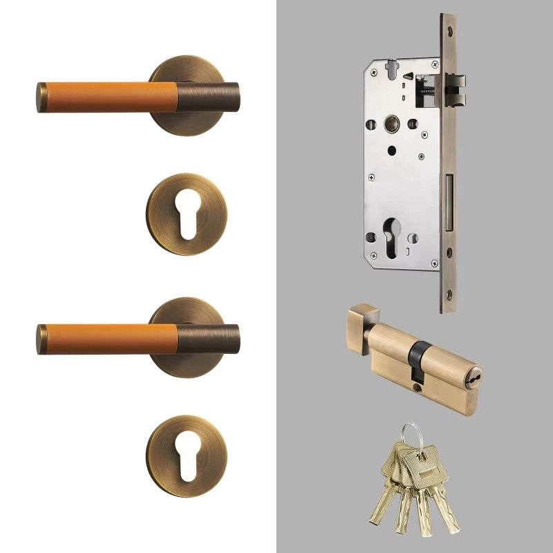 Dooroom Brass Leather Door Lock Set Modern Italian Style Interior Bedroom Bathroom Double Wood Door Lever Set Dummy Handle DOOROOM
