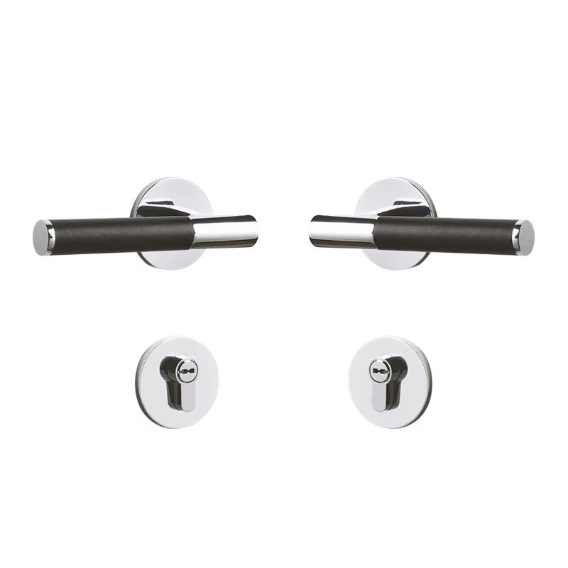 Dooroom Brass Leather Door Lock Set Modern Italian Style Black Leather Bedroom Bathroom Double Wood Door Lever Set Dummy Handles DOOROOM