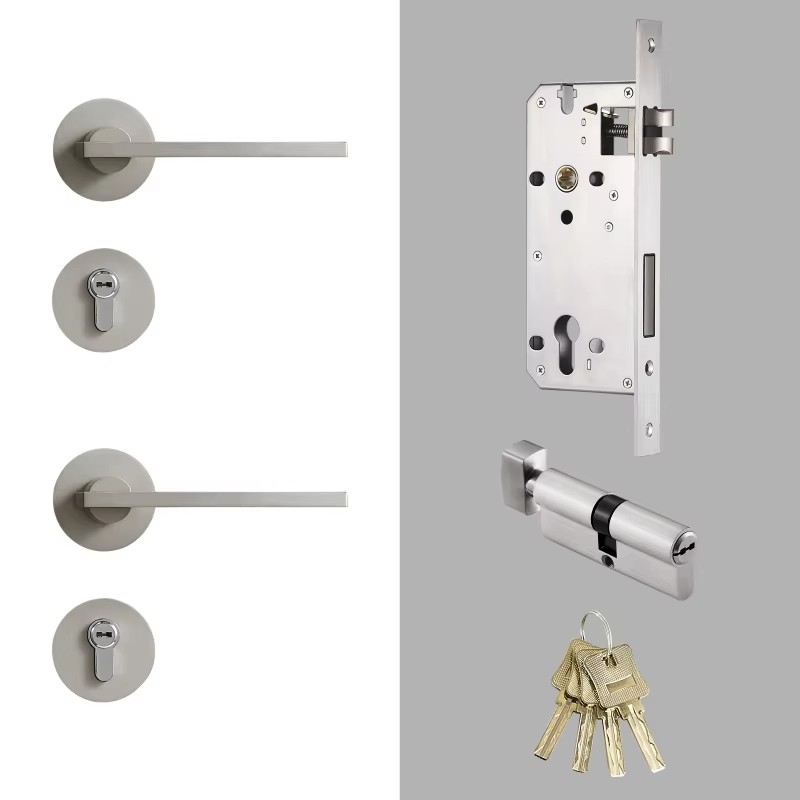 Dooroom Brass Door Lock Set Modern Simple European Interior Bedroom Bathroom Double Wood Door Lever Set Dummy Handle Knob DOOROOM