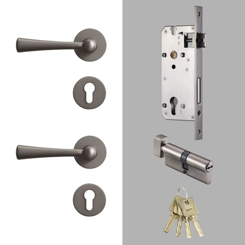 Dooroom Brass Door Lock Set Modern Light Luxury Interiror Bedroom Bathroom Double Wood Door Lever Set Dummy Handle Knob DOOROOM