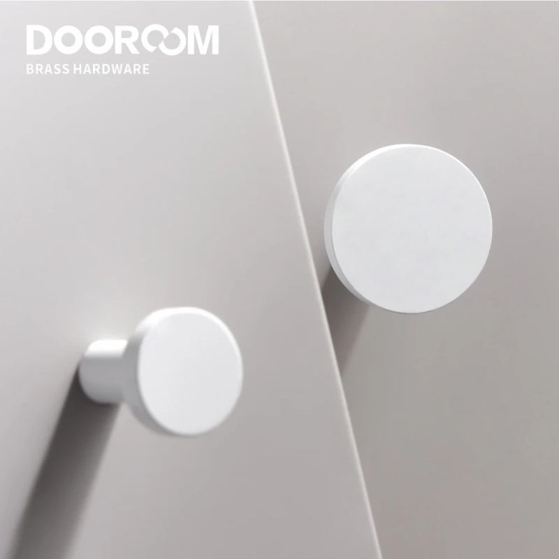 Dooroom Brass Matt White Round Cabinet Handles Wardrobe Drawer Knobs Kids' Room Indoor Kitchen Hallway Wall Clothes Hook DOOROOM