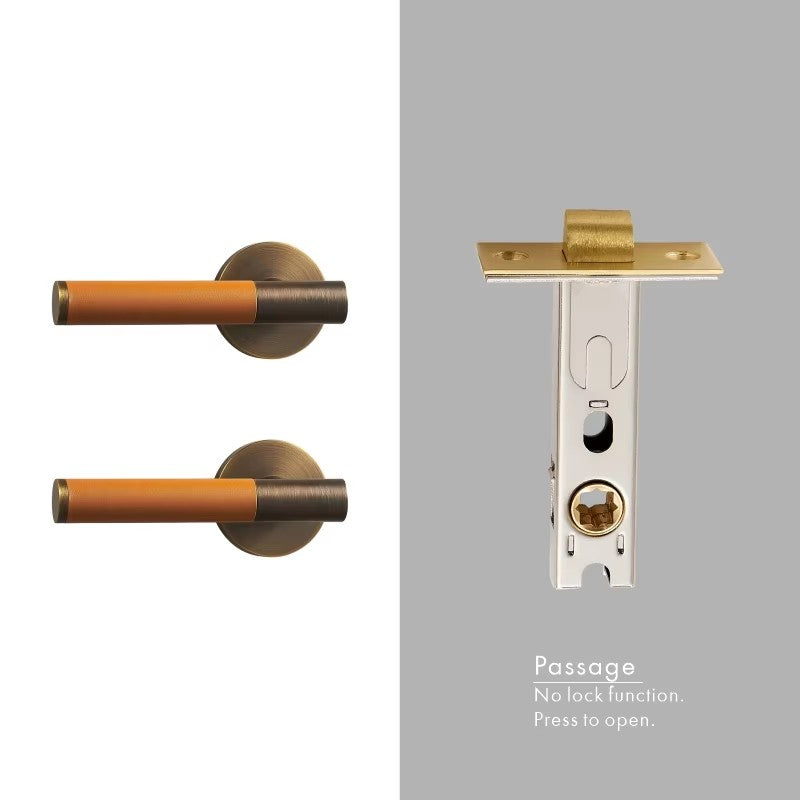 Dooroom Brass Leather Door Lock Set Modern Italian Style Interior Bedroom Bathroom Double Wood Door Lever Set Dummy Handle DOOROOM