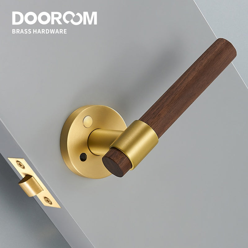 Dooroom Brass Walnut Door Lock Set Modern Interior Bedroom Bathroom Double Wood Door Lever Set Dummy Handle Knob DOOROOM
