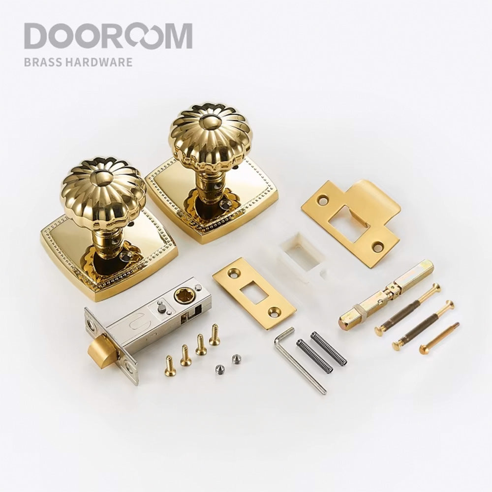 Dooroom Privacy Door Lock Set Shiny Gold PVD Keyless Knob Bathroom Bedroom Latch Pumpkin Like DOOROOM