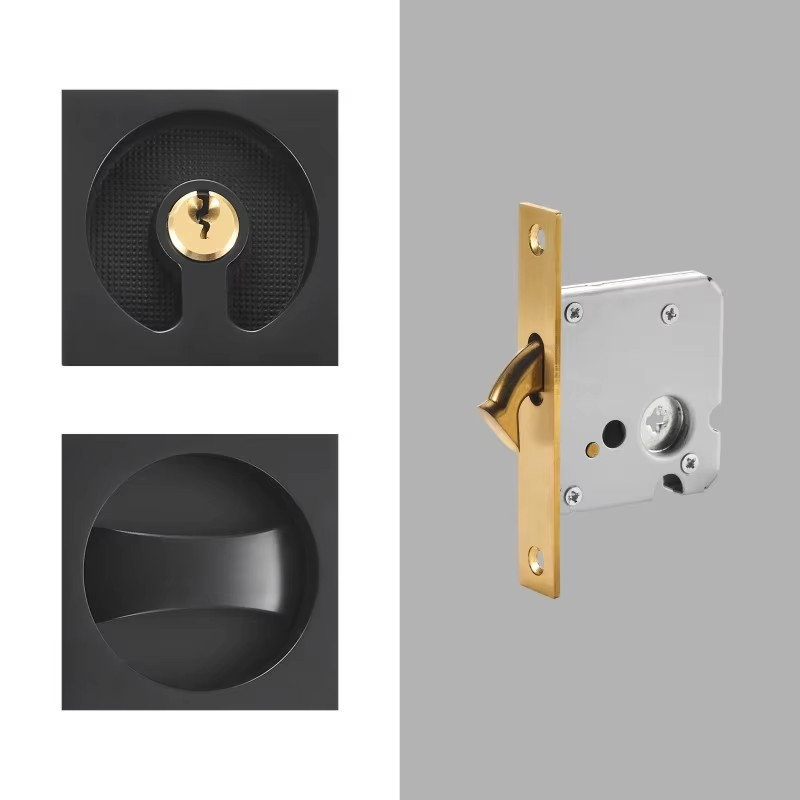 Dooroom Brass Sliding Door Handle Door Lock Set Kitchen Bathroom Wood Door Modern Inlaid Super Thin Shiny PVD Gold Matt Black DOOROOM
