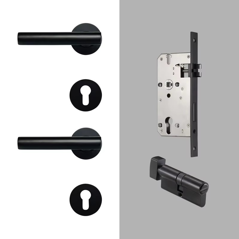 Dooroom Brass Door Lock Set Modern Nordic Interior Bedroom Bathroom Double Wood Door Lever Set Dummy Lock Handle DOOROOM