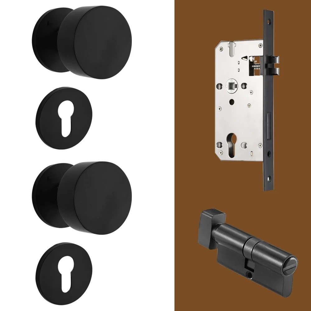 Dooroom Brass Door Lock Set Modern Brass Black Nickel Interior Bedroom Bathroom Double Wood Door Lever Set Dummy Handle Passage DOOROOM