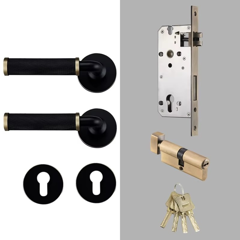 Dooroom Brass Knurled Door Lock Set Modern Interior Bedroom Bathroom Double Wood Door Lever Set Dummy Knob Privacy Passage Locks DOOROOM