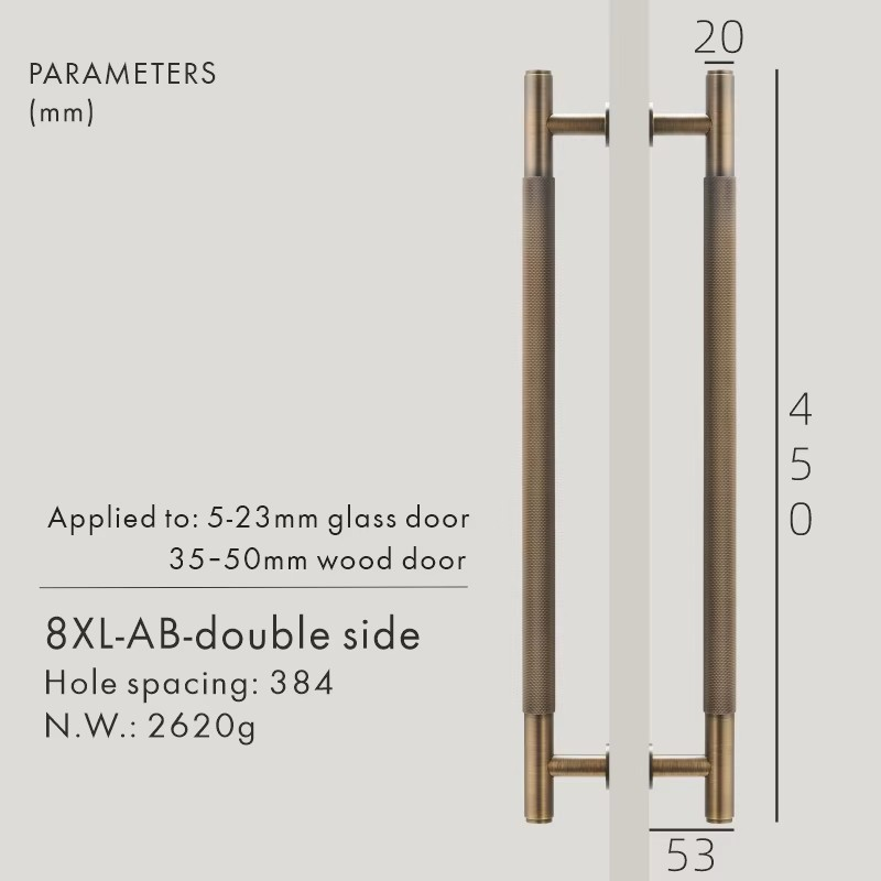 Dooroom Antique Brass Door Double Single Sided Knurled Pull Bar Wood Gate Glass Door Shower Room Handle Brass DOOROOM