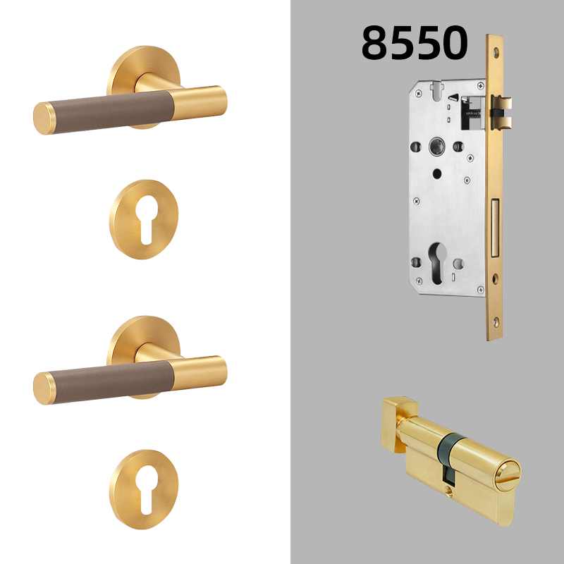 Dooroom Brass Leather Door Lock Set Modern Italian Interior Modern Bedroom Bathroom Double Wood Door Lever Set Dummy Handle DOOROOM