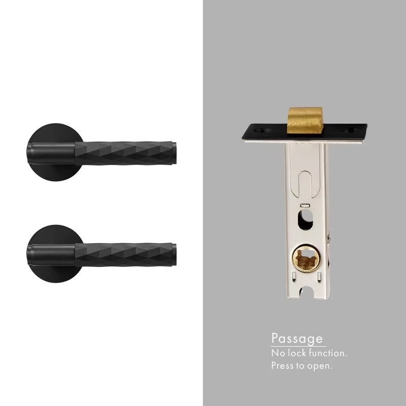 Dooroom Brass Hammered Door Lock Set Interior Bedroom Bathroom Double Wood Door Lever Set Dummy Privacy Passage Key Escutcheon DOOROOM