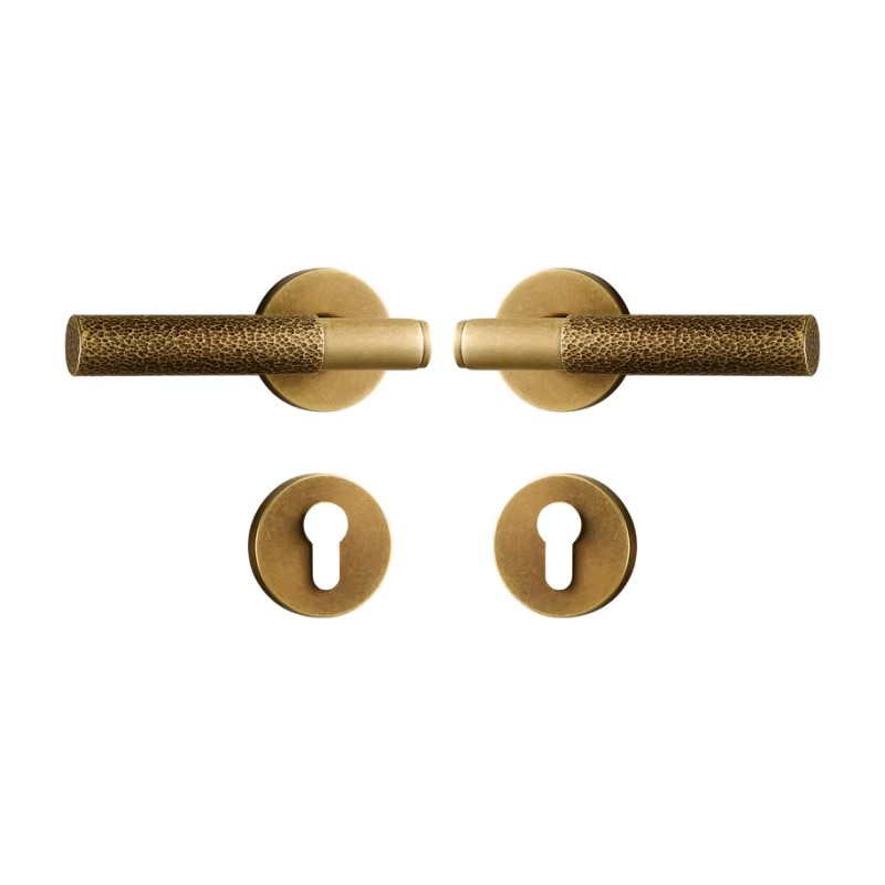 Dooroom Brass Door Lock Set Hammered Gold Yellow Bronze Interior Bedroom Bathroom Double Wood Door Lever Dummy Passage Privacy DOOROOM