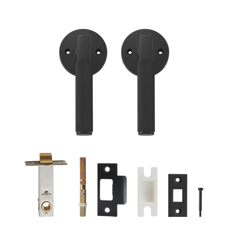 Dooroom US Standard For 2-1/8" Hole Brass Knurled Lever Privacy Door Lock Passage Set  Round Rose 65mm Dummy Closet Handle DOOROOM